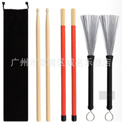 Steel Wire Drum Brushes Bamboo Drum Sticks Set with Storage Bag for Jazz Drum Percussion Instruments