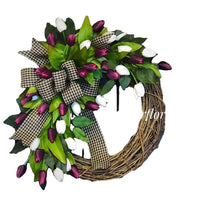 Artificial Tulip Wreath for Front Door Decor, Spring Floral Garland for All Seasons