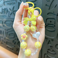 Creative Candy Color Beaded Keychain with Bow and Heart Charm for Bags