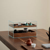 Mid-Century Walnut Display Cabinet with Glass Doors for Collectibles and Dental Supplies