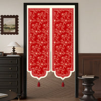 Wedding Door Curtain with Xi Character, Red Festive Irregular Hanging Curtain for Wedding Room Decoration, Punch-Free Living Room Bedroom Partition