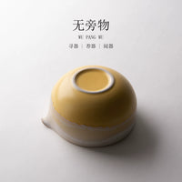 Handmade Graduated Yellow Matcha Bowl with Spout - Large Capacity Tea Ceremony Bowl