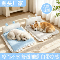 Summer Cooling Pet Mat with Rabbit Ears for Cats and Small Dogs, Soft and Breathable