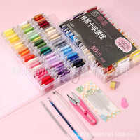 50-Color Cross Stitch Embroidery Floss Kit with Storage Box and Winding Boards