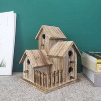 Creative Wooden Birdhouse Outdoor Bird Villa with Three Rooms Garden Bird Feeder Decoration