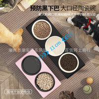 Elevated Ceramic Pet Food Bowl Set for Cats and Small Dogs, Tilted Design for Neck Protection, Anti-Vomiting, Double/Triple Bowls