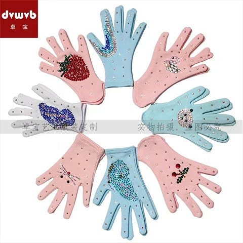 Shy Miss Figure Skating Gloves with Rhinestones and Plush Lining