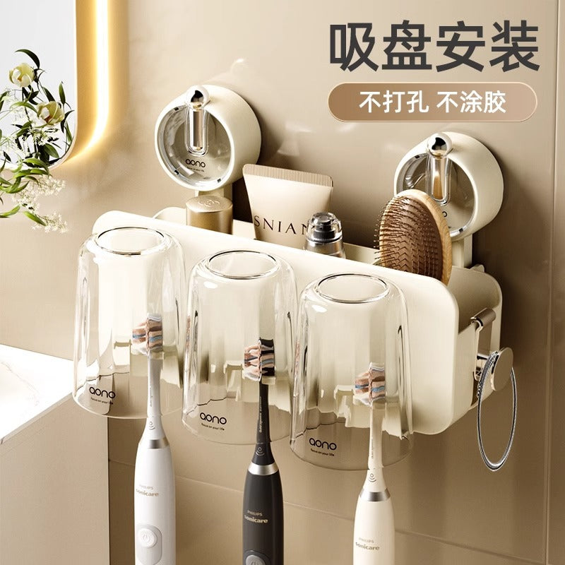 Suction Cup Wall-Mounted Toothbrush Holder with Tumbler