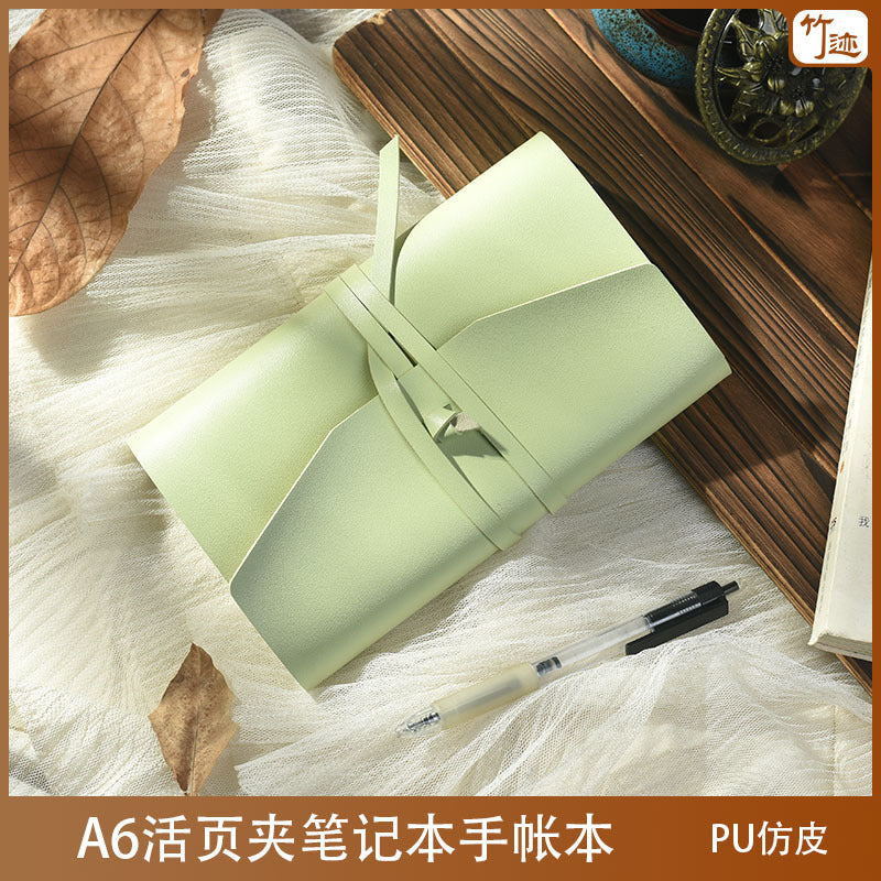 Macaron Color PU Leather Loose-Leaf Notebook with Strap Closure for Students & Office