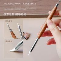 Dual-Ended Sandalwood Nail Art Carving Pen with Metal Press Head and Silicone Tip