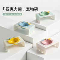 Ceramic Pet Bowl with Acrylic Stand for Cats and Dogs, Elevated Food and Water Dish for Neck Protection