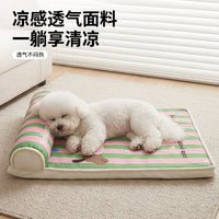 Cartoon Print Pet Cooling Mat with Neck Pillow - Scratch-Resistant Oxford Fabric Removable Washable Dog Cat Bed