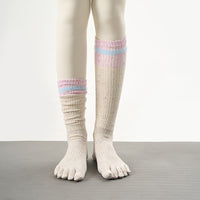 Women's Non-Slip Yoga Pilates Toe Socks with Floral Dot Pattern, Cotton Blend, Ankle Length