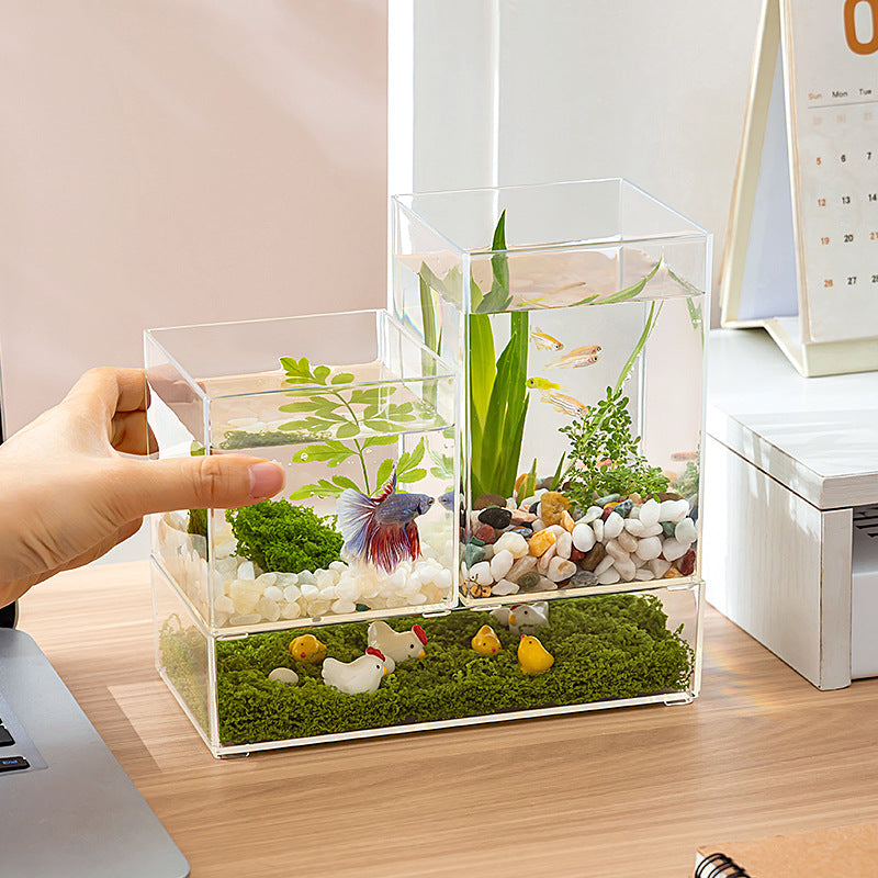 Mini Betta Fish Tank Small Aquarium for Shrimp and Desktop Decor