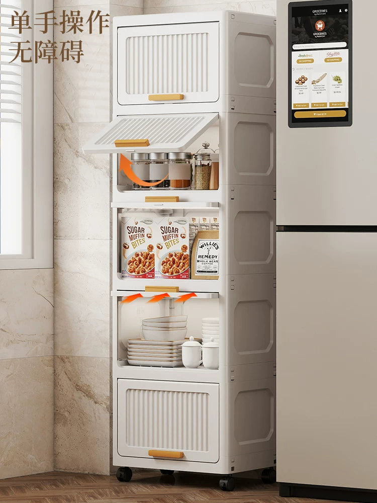 Slim Gap Storage Cabinet with Flip-Top Lid for Bathroom Kitchen Living Room, Multi-layer Organizer