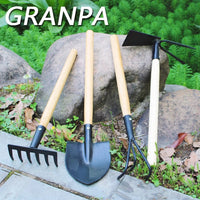 Gardening Hand Tool Set with Extended Wooden Handles for Planting and Digging