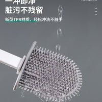 Wall-Mounted Silicone Toilet Brush Set with Long Handle for Bathroom Cleaning