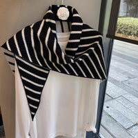2025 Autumn/Winter Knitted Jacquard Striped Triangle Scarf Shawl Versatile Neck Warmer