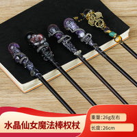Crystal Element Magic Ritual Wand Wooden Stick for DIY Crafts and Fairy Props