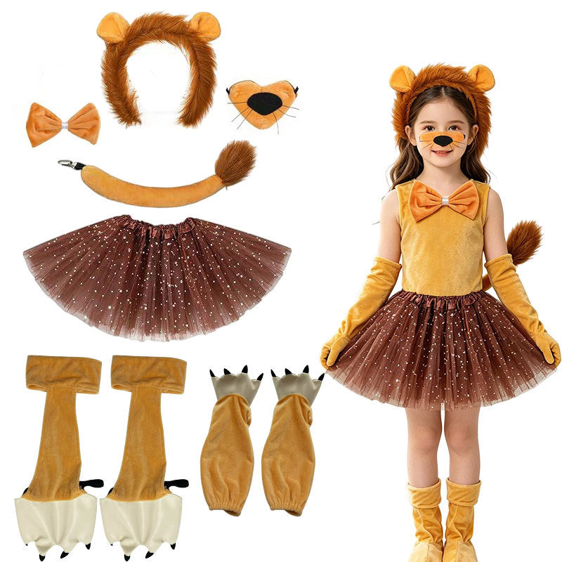 Halloween Plush Animal Ear Headband Cosplay Set - Lion, Fox, Cat