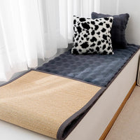 Reversible Faux Rabbit Fur & Bamboo Bay Window Cushion, Luxury Bedroom Balcony Seat Pad, All-Season