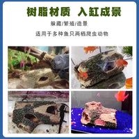Reptile Hideaway Cave Aquarium Decor Resin Hollow Tree Bark for Lizards Geckos