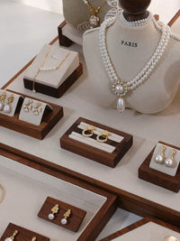 Walnut Wood Jewelry Display Stand Set for Necklaces, Earrings, Bracelets, and Rings