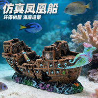 Large Phoenix Ship Aquarium Ornament, Waterproof Resin Fish Tank Decoration