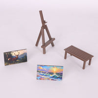 Miniature Dollhouse Painting Easel, Table, and Oil Painting Models