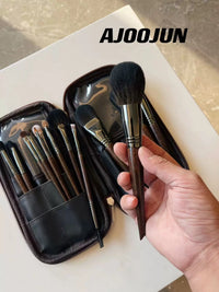 15-Piece Professional Animal Hair Makeup Brush Set with Wooden Handles and PU Zipper Bag