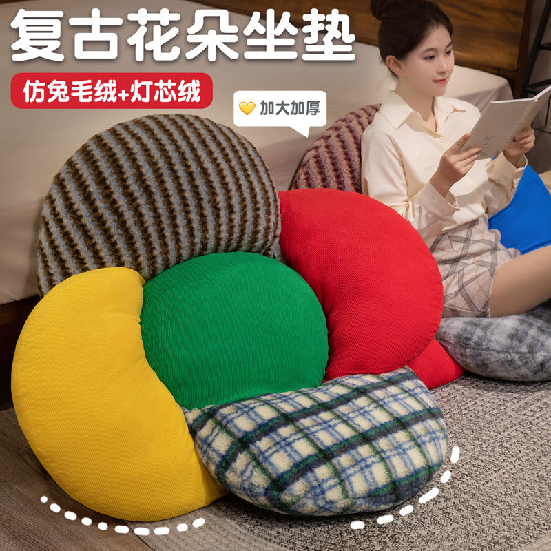 Vintage Color Block Floral Floor Cushion for Office & Home