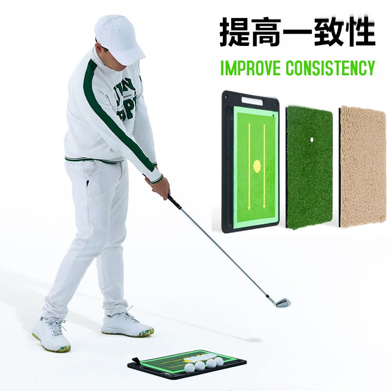 Golf 3-in-1 Hitting Mat with Swing Trace Feedback for Practice and Training