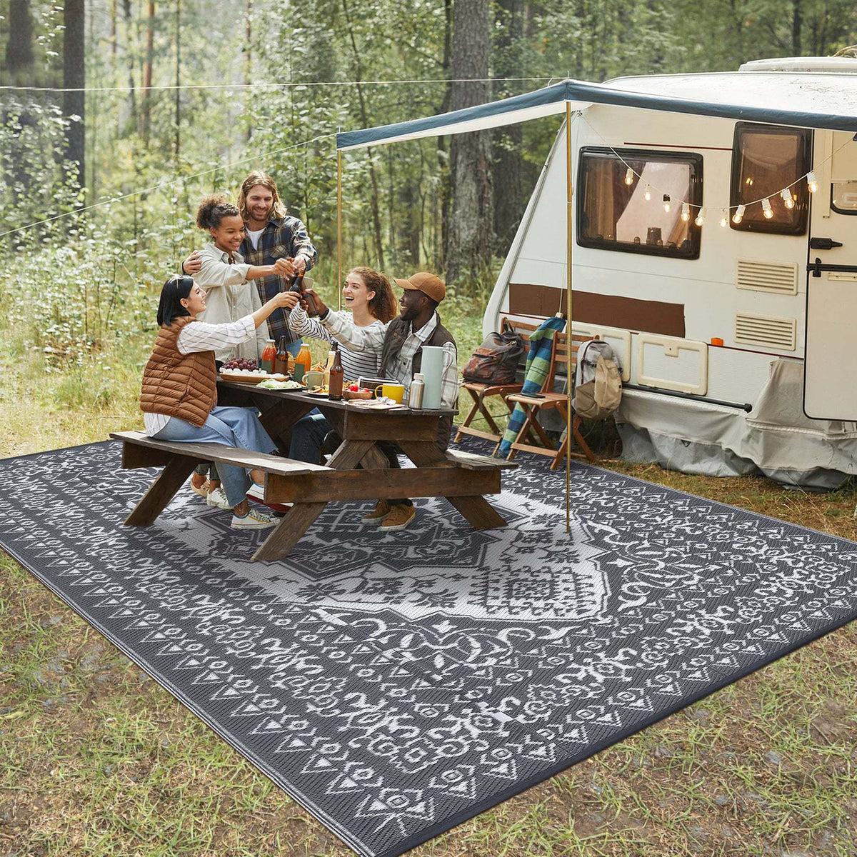 Nordic Bohemian Outdoor Camping Mat & Picnic Rug, Stain-Resistant & Easy-Care Floor Carpet