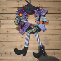 Halloween Wreath Door Hanger with Skull and Bow for Haunted House Decor
