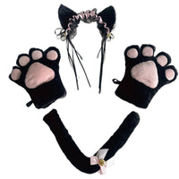 Lolita Cat Paw Gloves Headband Tail Set Plush Cosplay Accessories