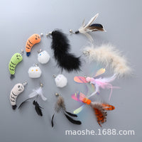 Retractable Cat Wand Toy with Replaceable Feather and Plush Rabbit Fur Ball Heads