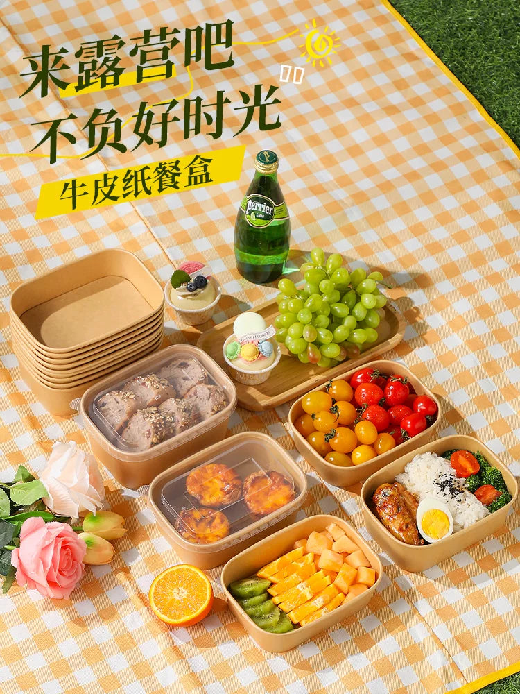 Portable Kraft Paper Lunch Box Set for Outdoor Camping & Picnics