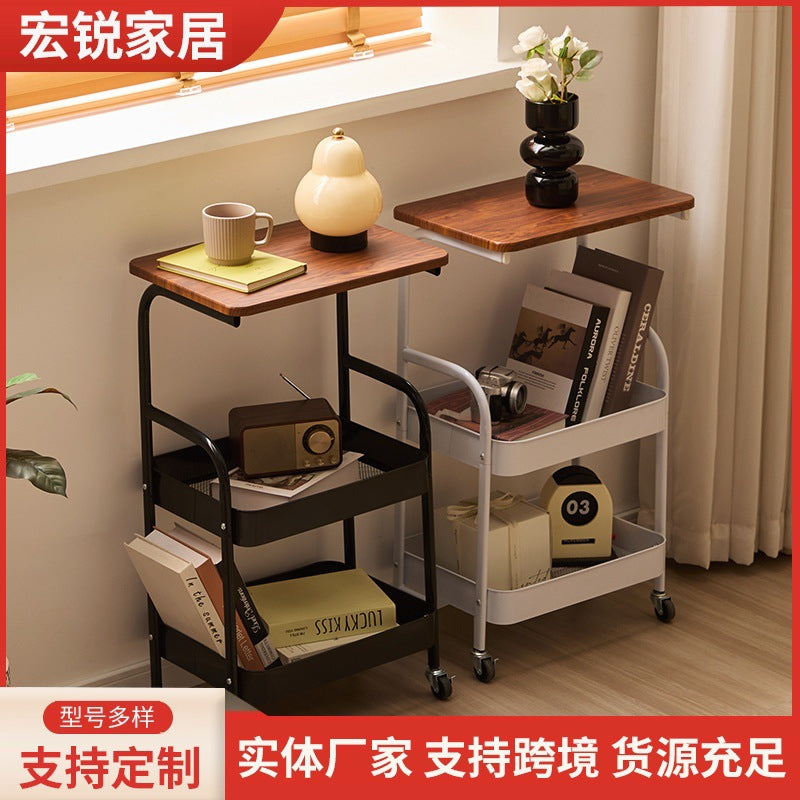 2-Tier Mobile Side Table with Wheels, Living Room Storage Cart, Bedroom Organizer Shelf