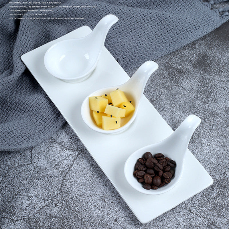 Ceramic Caviar Spoon and Sauce Dish Set, Japanese Style Appetizer Bowls