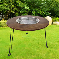 Outdoor Multifunctional Round Fire Pit Table for Tea, Charcoal BBQ, and Camping