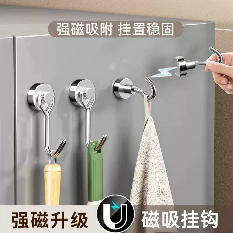 Magnetic Hooks Heavy Duty Refrigerator Magnets Swivel Magnetic Hangers for Storage, No Drilling Required