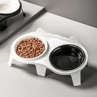 Elevated Ceramic Cat Food and Water Bowl Set with Stand, Tilted Design for Easy Eating, Large Capacity
