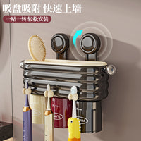 Wall-Mounted Toothbrush Holder with Magnetic Cups and Storage Tray, No-Drill Installation
