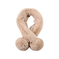 Faux Rabbit Fur Double Ball Winter Plush Scarf for Women, Cross Solid Color Warm Neck Warmer