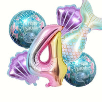 6-Piece Mermaid Tail & Number Foil Balloon Set for Birthday Party Decoration