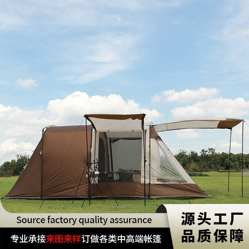 Outdoor 4-5 Person Tunnel Tent Double Layer Waterproof Family Camping Tent with Two Rooms