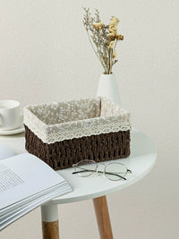 Handwoven Rattan Storage Basket for Desk Organization, Cosmetics, Keys, Snacks