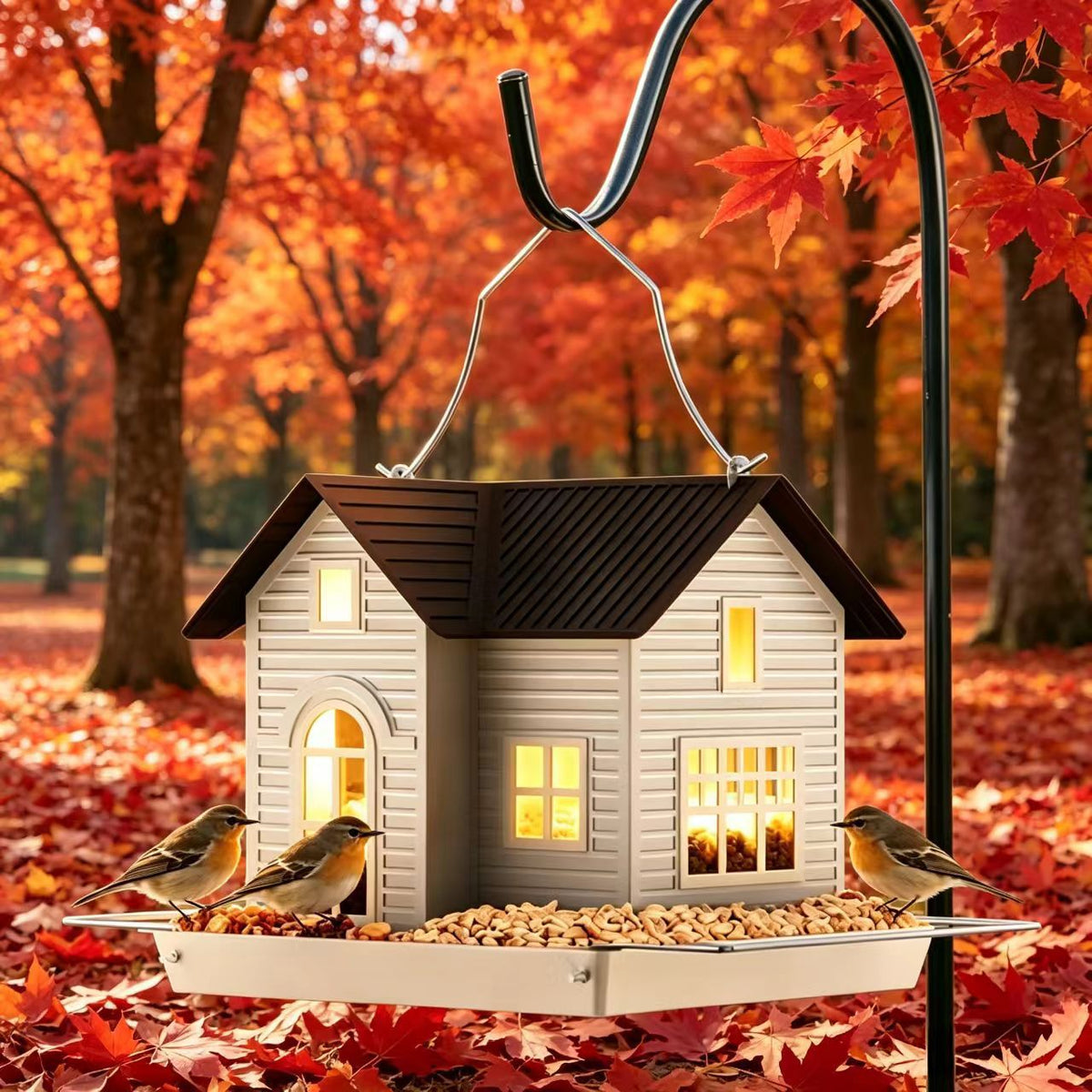Solar-Powered Hanging Bird Feeder for Outdoor Garden and Yard Decoration