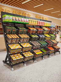 Multi-layer Rolling Display Rack with Baskets for Retail Store