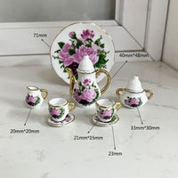 Miniature Ceramic Tea Set Dollhouse Kitchenware Model 1/6 1/12 Scale